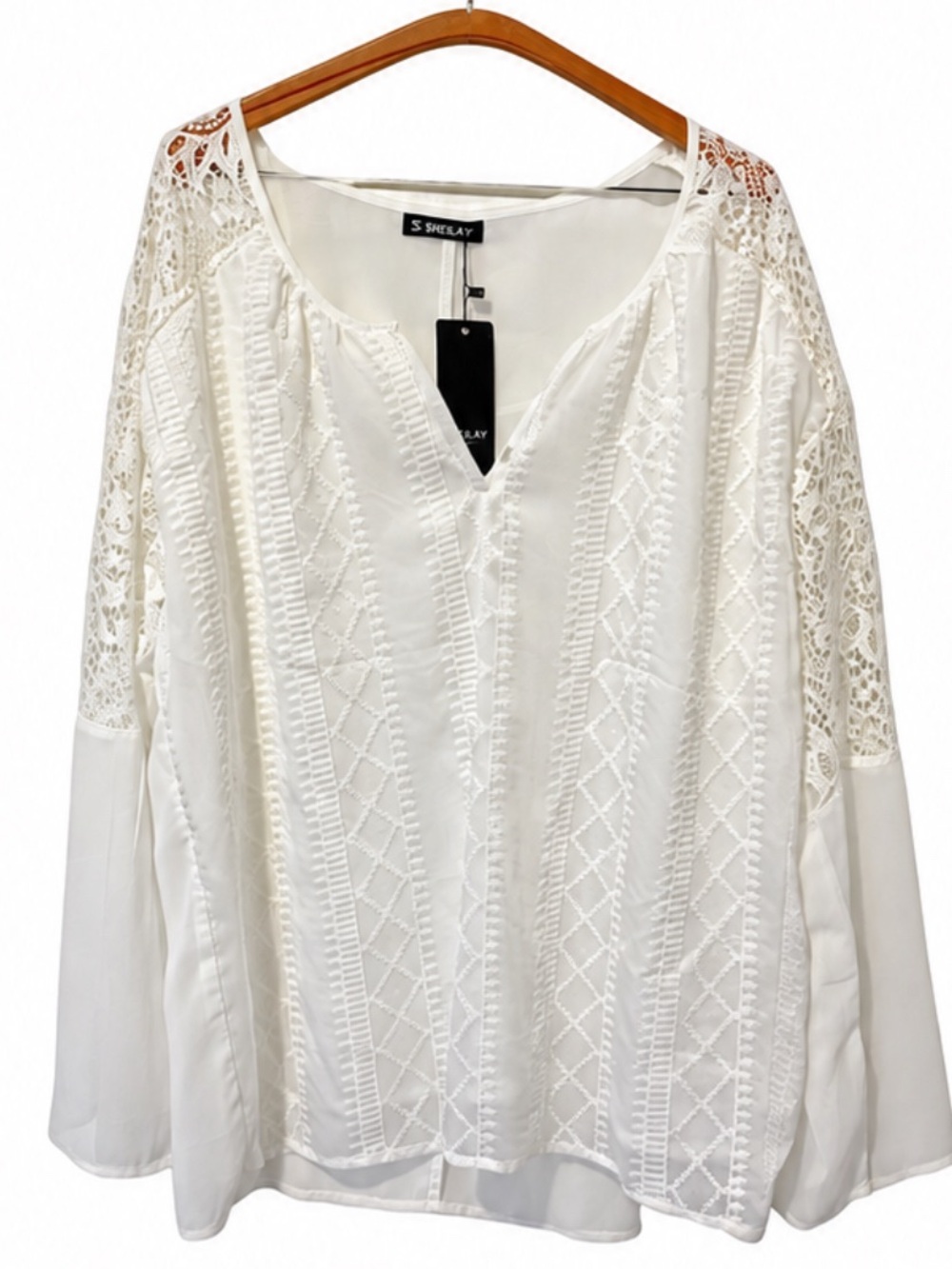 SAG HARBOR White Lace-Detail V-Neck Blouse